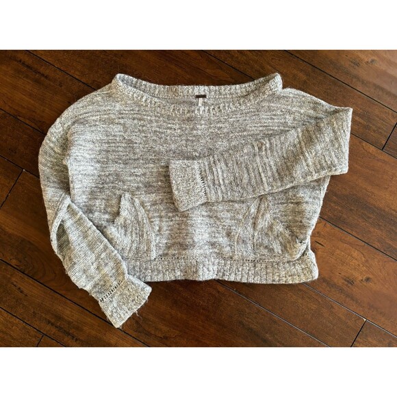 Free People Womens Cropped Sweater Cotton Blend Gray Size Small Pockets - Picture 3 of 8
